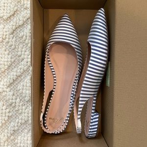 NWOT JCREW Blue and White striped Slingback